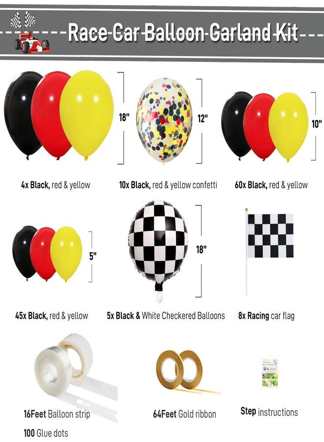 Haptda Race Car Balloon Garland Kit Red Black Yellow Latex Confetti Balloons Arch Black White Car Foil Balloons Flag for Baby Shower Cars Truck Party Decorations - Image 3