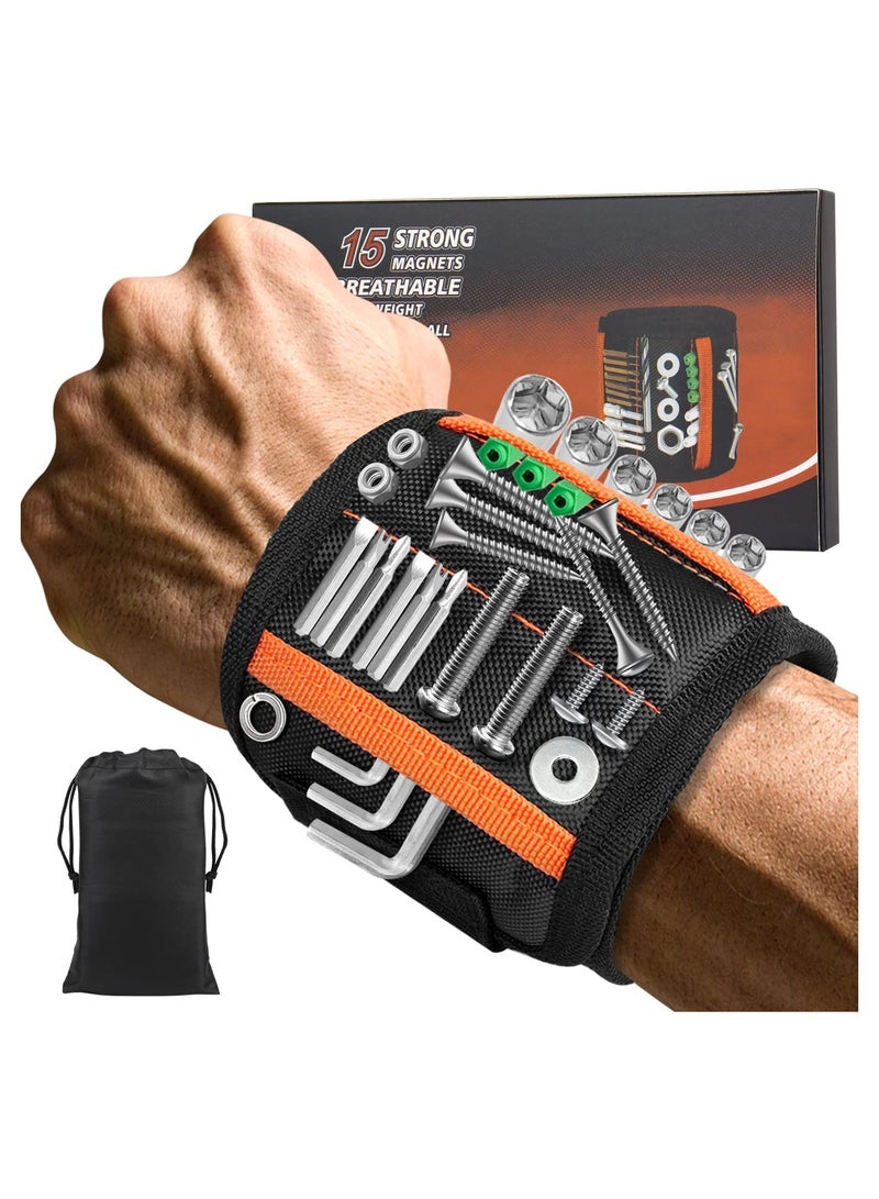 Magnetic Wristband with 15 Strong Magnets for Holding Screws, Nails, Drill Bits,  Tool Gift for Dad, Husband, Handyman - Image 1