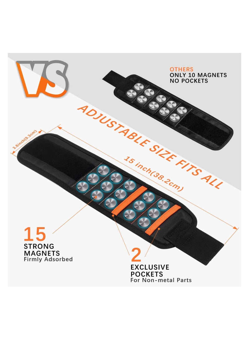 Magnetic Wristband with 15 Strong Magnets for Holding Screws, Nails, Drill Bits,  Tool Gift for Dad, Husband, Handyman - Image 3