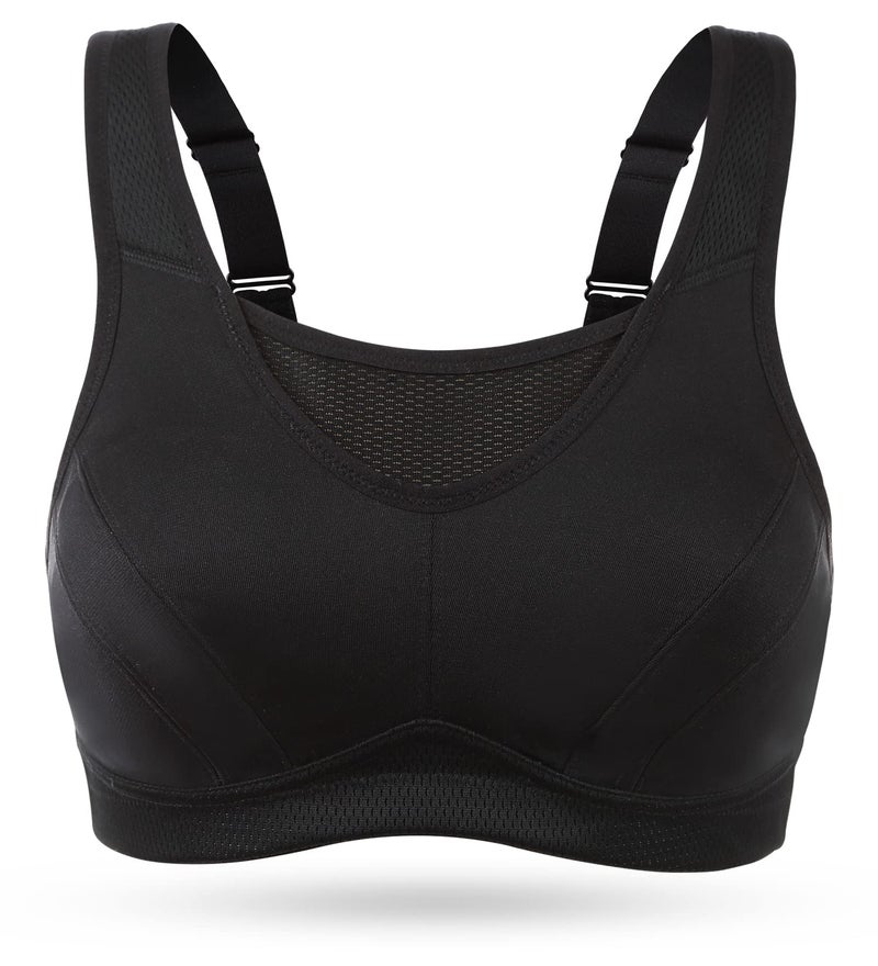 Wingslove Women's Full Coverage High Impact Wirefree Workout Non Padded Sports Bra Bounce Control (Black,38DDD) - Image 2