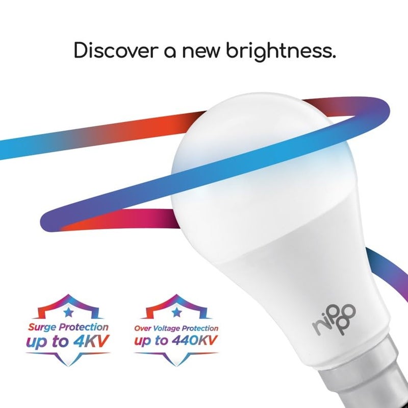 NIPPO 9W LED Bulb (2 Pack) Base 22, Cool Day Light, 1 Year Warranty, Voltage Surge Protection, High Energy Savings - Image 3