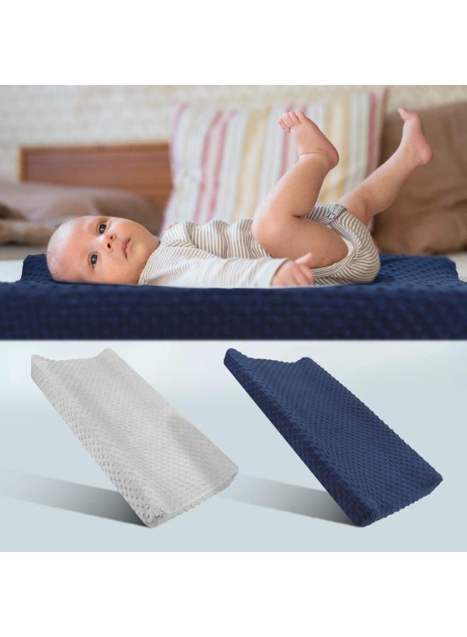 Babebay Babebay Changing Pad Cover - Ultra Soft Minky Dots Plush Changing Table Covers Breathable Changing Table Sheets Wipeable Changing Pad Covers Suit for Baby Boys and Girls (Lt Grey & Navy Blue)  - Image 3