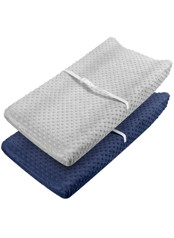 Babebay Babebay Changing Pad Cover - Ultra Soft Minky Dots Plush Changing Table Covers Breathable Changing Table Sheets Wipeable Changing Pad Covers Suit for Baby Boys and Girls (Lt Grey & Navy Blue)  - Image 1
