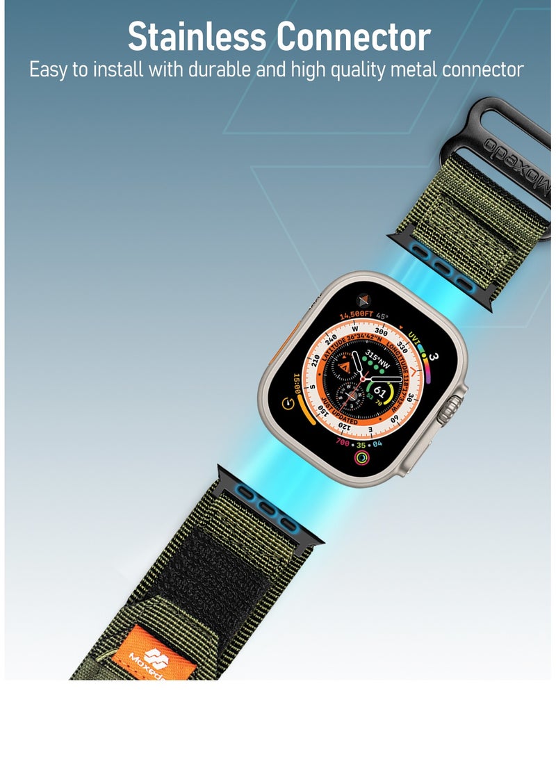 Moxedo حزام رياضي متين من Moxedo Tactical مصنوع من النايلون المضفر القابل للتنفس ومتوافق مع سوار Apple Watch Series 8,7,6,5,4,3,2,1,SE Ultra Military Woven Loop Design مقاس 44 مم و45 مم و49 مم (أخضر عسكري) - Image 4