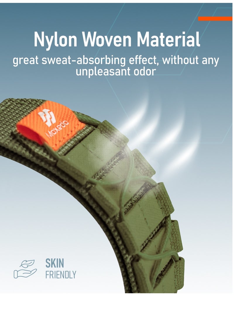 Moxedo حزام رياضي متين من Moxedo Tactical مصنوع من النايلون المضفر القابل للتنفس ومتوافق مع سوار Apple Watch Series 8,7,6,5,4,3,2,1,SE Ultra Military Woven Loop Design مقاس 44 مم و45 مم و49 مم (أخضر عسكري) - Image 2