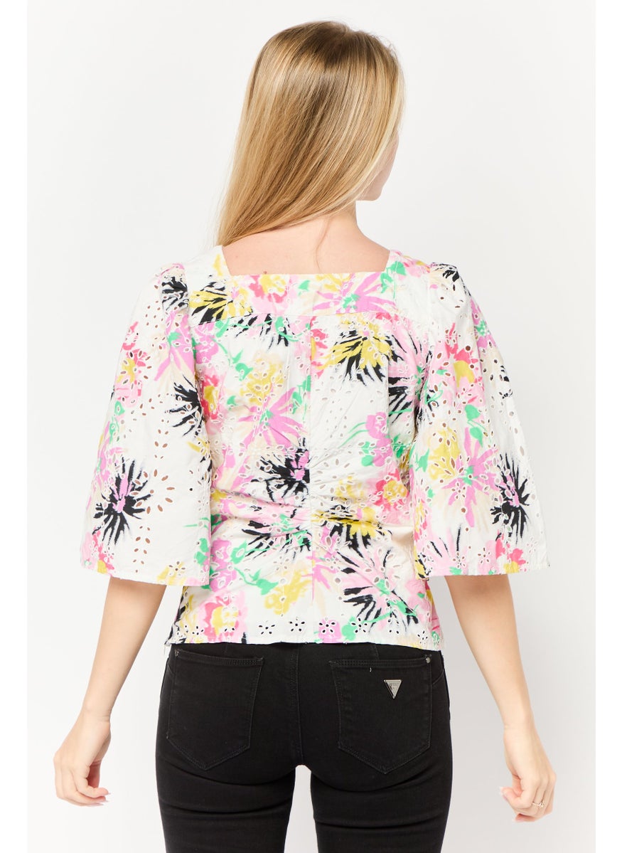 Scotch & Soda Women V-Neck Flutter Sleeve Textured Top, Floral  - Image 4