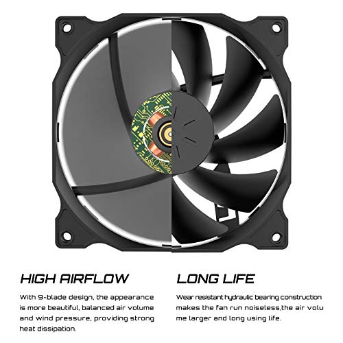 uphere 3-Pack Long Life Computer Case Fan 120mm Cooling Case Fan for Computer Cases Cooling,12BK3-3 - Image 4