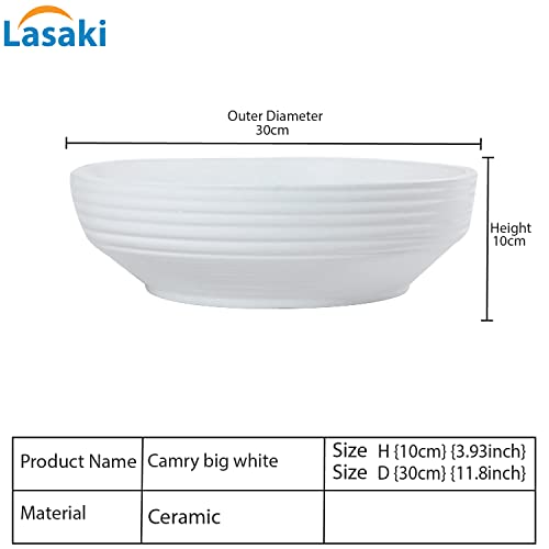 Lasaki Camry Big White Ceramic Bonsai Plant Pot with Drain Holes | Flower Planter for Indoor & Outdoor Plants | Pots Balcony, Home, Garden & Office Succulent Pot (D-30cm X H-10cm) - Image 2