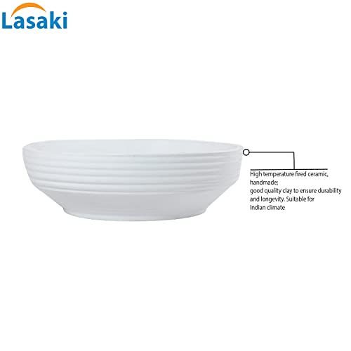 Lasaki Camry Big White Ceramic Bonsai Plant Pot with Drain Holes | Flower Planter for Indoor & Outdoor Plants | Pots Balcony, Home, Garden & Office Succulent Pot (D-30cm X H-10cm) - Image 5
