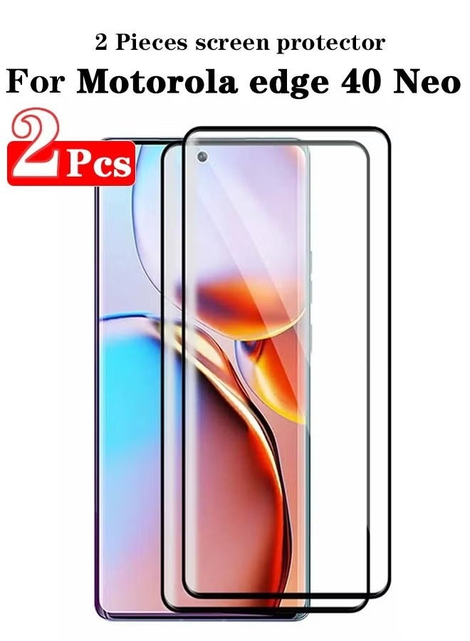 2 Pieces Full Cover Glass Screen Protector For Motorola Edge 40 Neo 5G Black/Clear and Screen Protector Accessories - Image 1