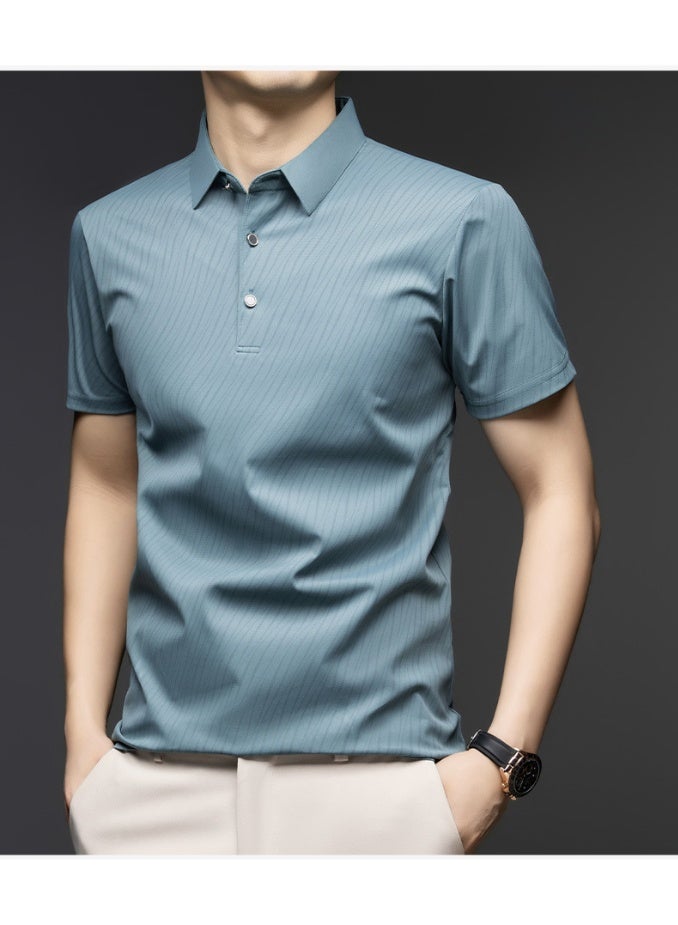 Summer  Luxury T-shirt Men Short Sleeve Turn Down Collar Business Work Men Tops & T-shirts  - Image 2