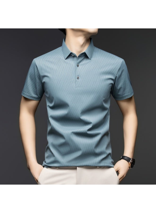Summer  Luxury T-shirt Men Short Sleeve Turn Down Collar Business Work Men Tops & T-shirts  - Image 1