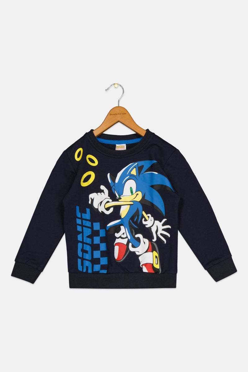 SONIC Toddlers Boy Crew Neck Long Sleeve Graphic Print Sweatshirt, Navy Blue - Image 3