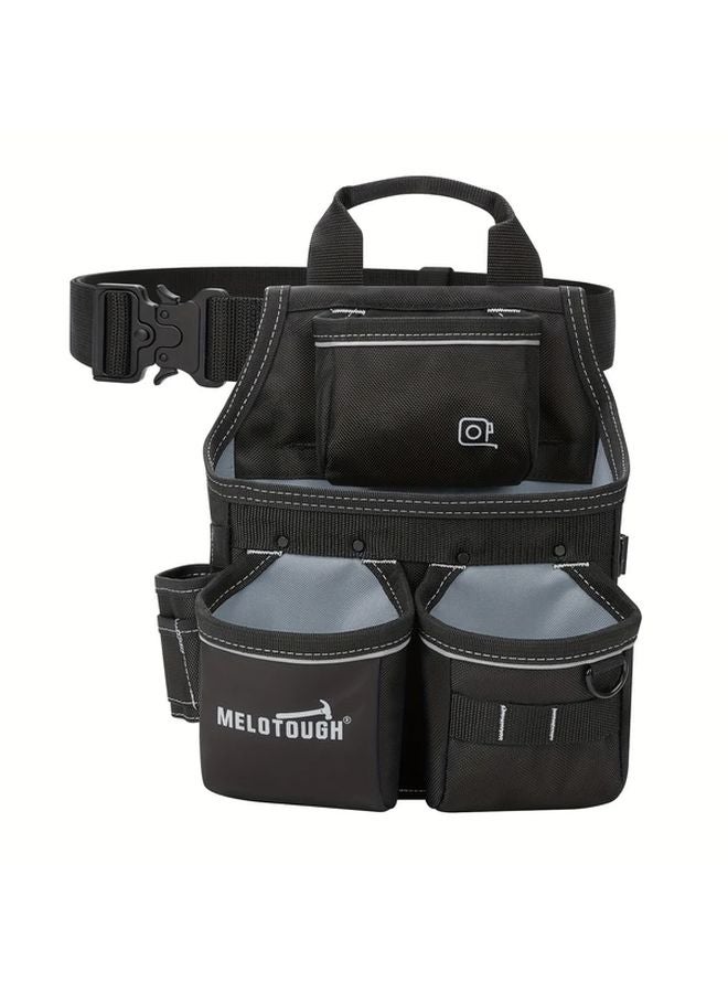 حقيبة أدوات كهربائية سوداء مع حزام تحتوي على 13 جيبًا لنجارين البناء - Image 3