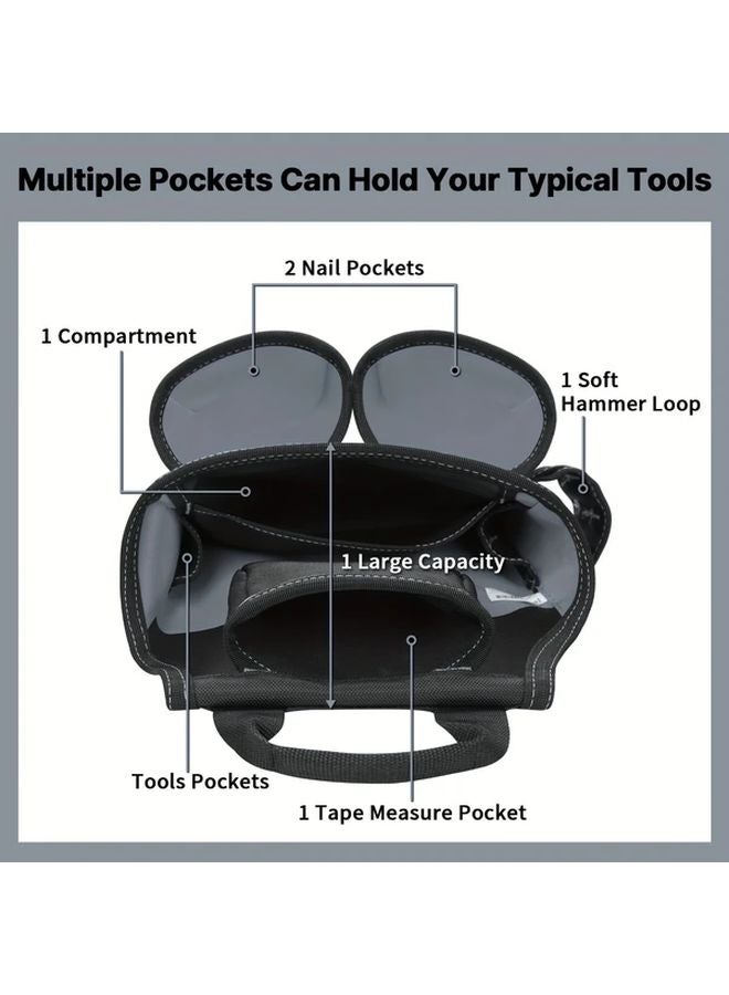 حقيبة أدوات كهربائية سوداء مع حزام تحتوي على 13 جيبًا لنجارين البناء - Image 5