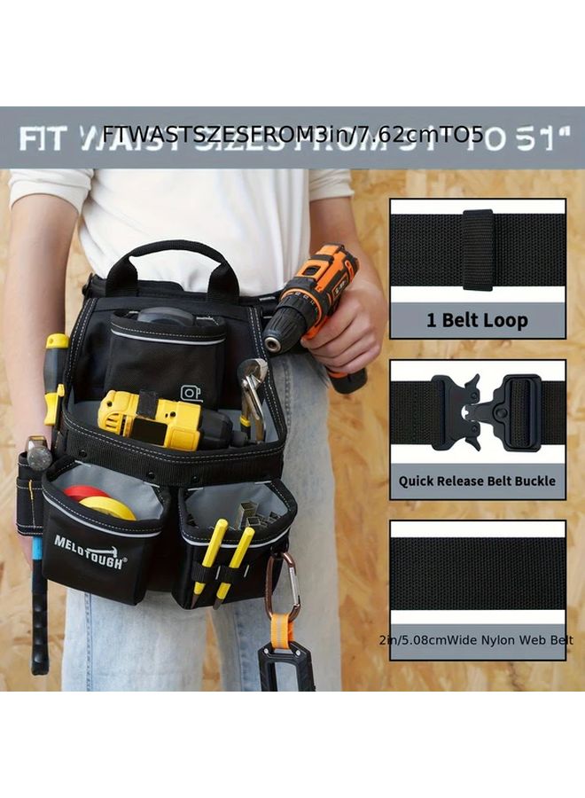 حقيبة أدوات كهربائية سوداء مع حزام تحتوي على 13 جيبًا لنجارين البناء - Image 2