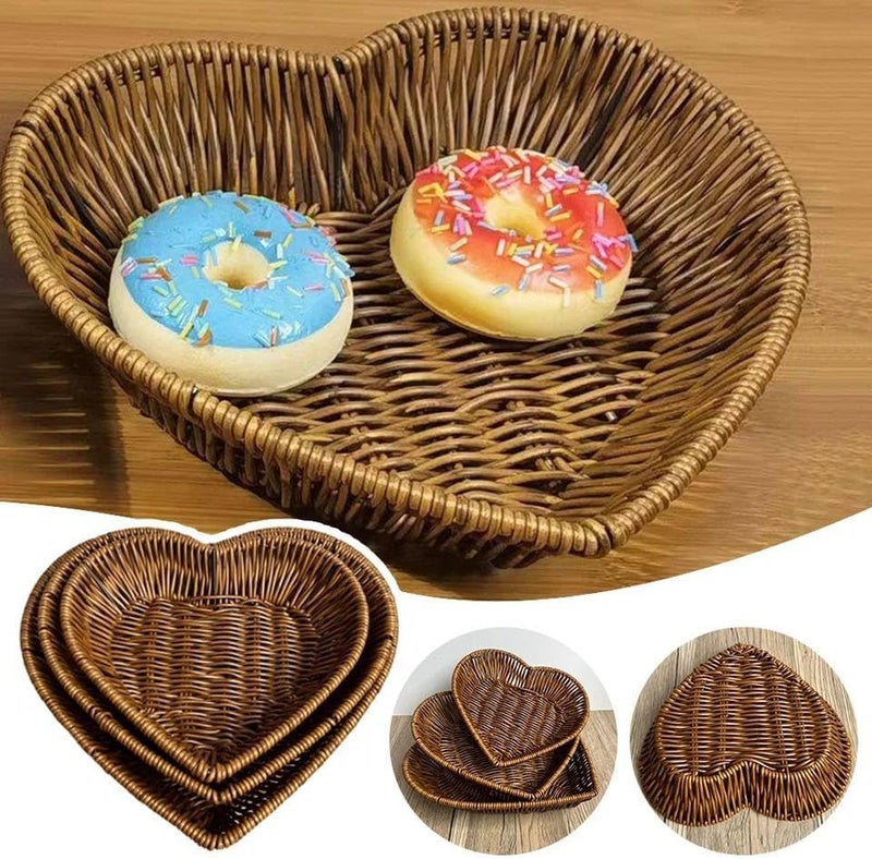 Heart Shape Woven Baskets Set, Wicker Bread and Fruit Serving Basket for Kitchen, Decorative Woven Storage Baskets for Home Organization 3 Pieces - Image 3