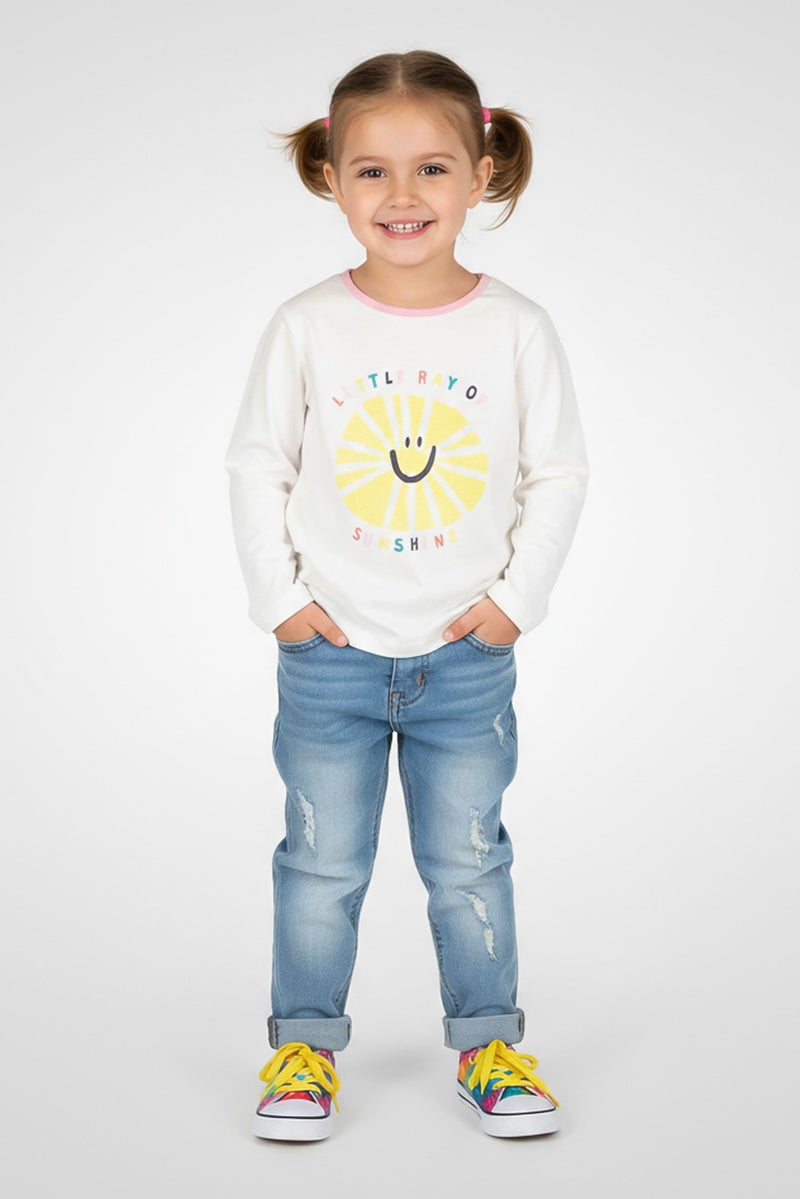 Hamleys Toddlers Girl Crew Neck Long Sleeve Graphic Print T-Shirt, Off White - Image 1