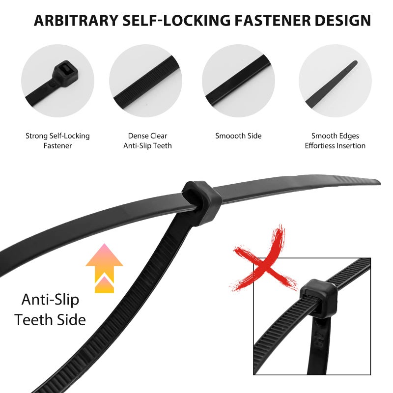 Cable Ties: 400-Piece Black Nylon 4-Size Assortment - Self-Locking Secure Hold, Weather-Resistant Durable Build for Home Organization, Outdoor Projects, Office Cable Management - Image 3