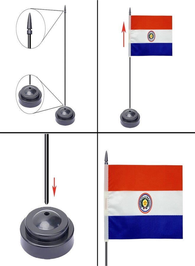 WXTWK 2 Pack Paraguay Flag Paraguay Deluxe Desk Flag Set - Mini Small Paraguay Table Office Flags with Black 12" Solid Pole Stand Base Classroom Meeting Desktop Decorations - Image 3