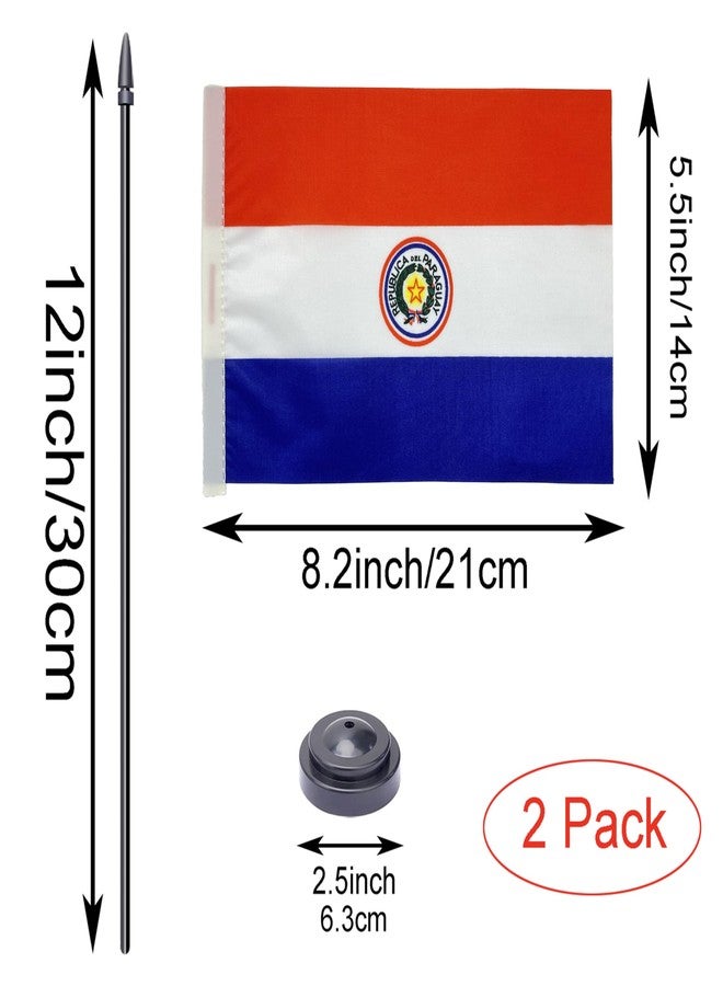 WXTWK 2 Pack Paraguay Flag Paraguay Deluxe Desk Flag Set - Mini Small Paraguay Table Office Flags with Black 12" Solid Pole Stand Base Classroom Meeting Desktop Decorations - Image 2