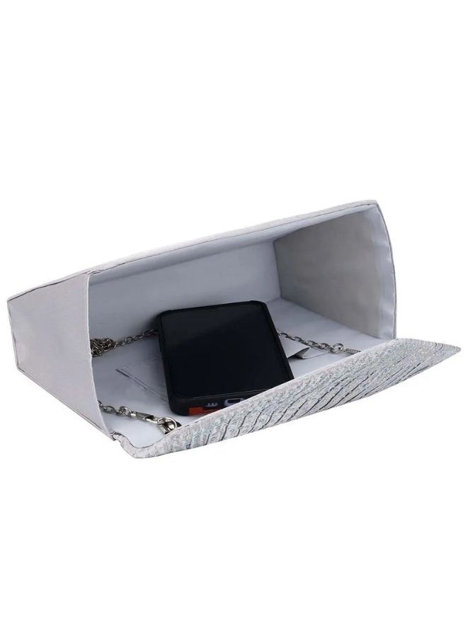 Generic - Dazzling Women Diamante Envelope Clutch | Evening Handbag Purse | Silver - Image 1