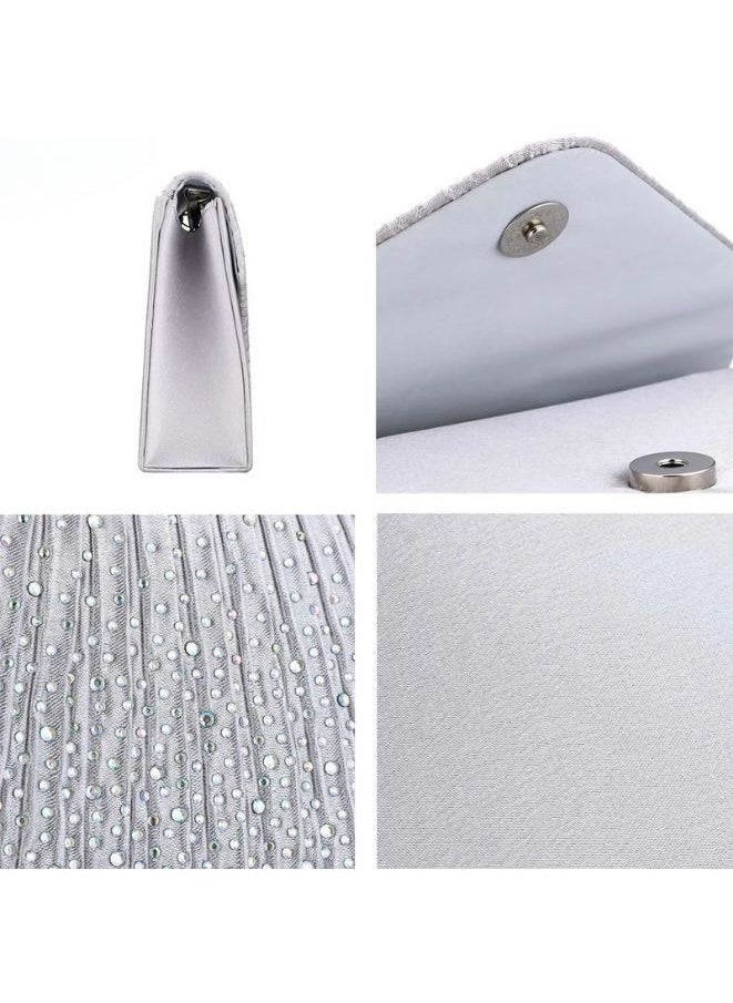 Generic - Dazzling Women Diamante Envelope Clutch | Evening Handbag Purse | Silver - Image 1