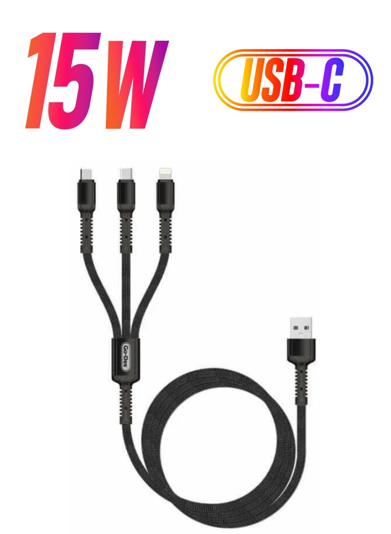 Go-Des 3in1 Fast charging Data cable type C ios and Micro Usb 3A, 1.2M GD-UC511 - Image 1