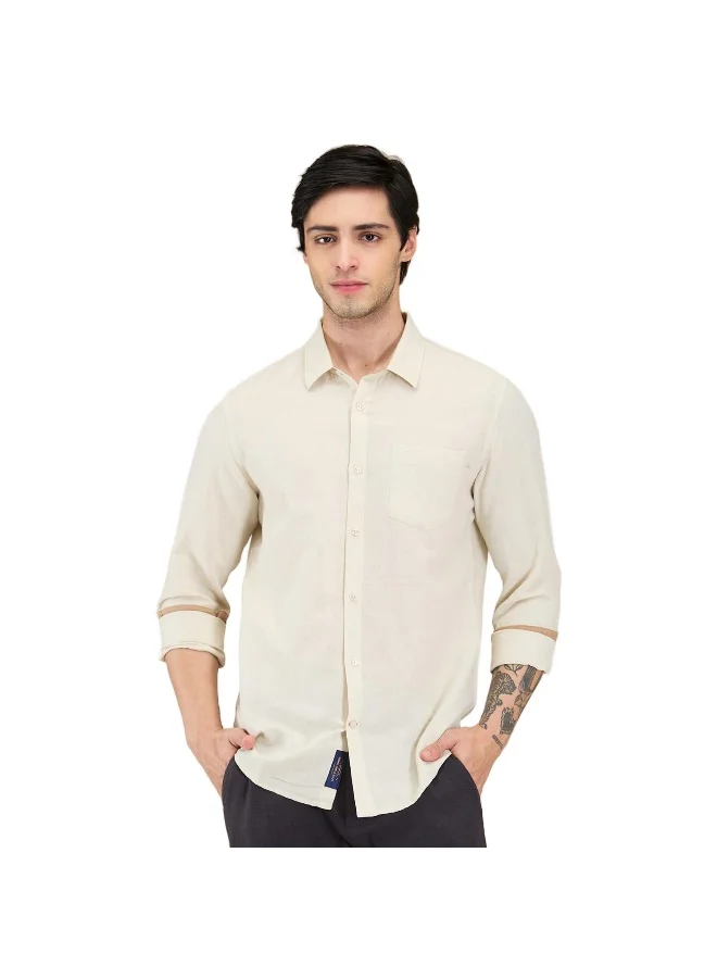 Being Human Mens Beige Collared Long Sleeve Shirt