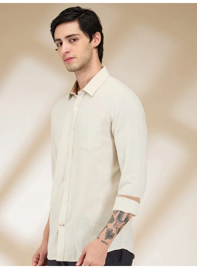 بيينغ هيومان Mens Beige Collared Long Sleeve Shirt