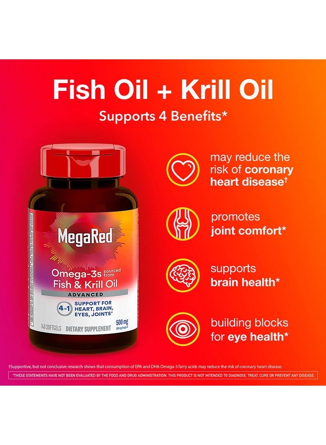 Megared Omega 3 Fish Oil Supplement + Krill Oil 500Mg Megared Advanced 4In1 Epa & Dha Omega 3 Fatty Acid Softgels (140Cnt Bottle) Phospholipids Supports Brain Eye Joint & Heart Health - Image 3