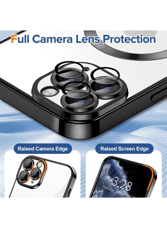 Electroplated Case For IPhone 11 Pro Max Camera Lens Full Protection Compatible with MagSafe Wireless Charging, Shockproof Soft TPU Phone Magnetic Cover (Black) - Image 4