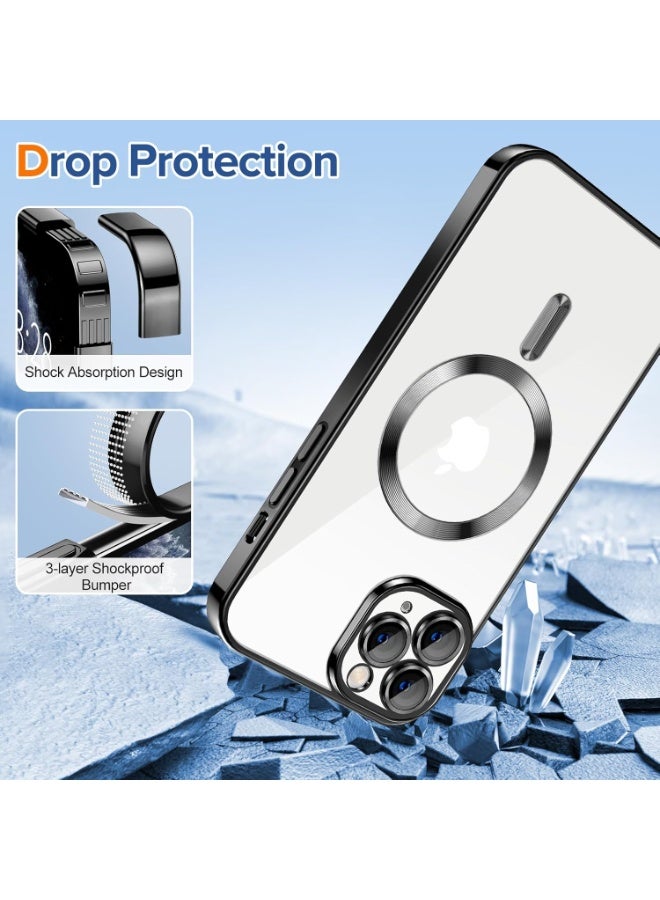 Electroplated Case For IPhone 11 Pro Max Camera Lens Full Protection Compatible with MagSafe Wireless Charging, Shockproof Soft TPU Phone Magnetic Cover (Black) - Image 3