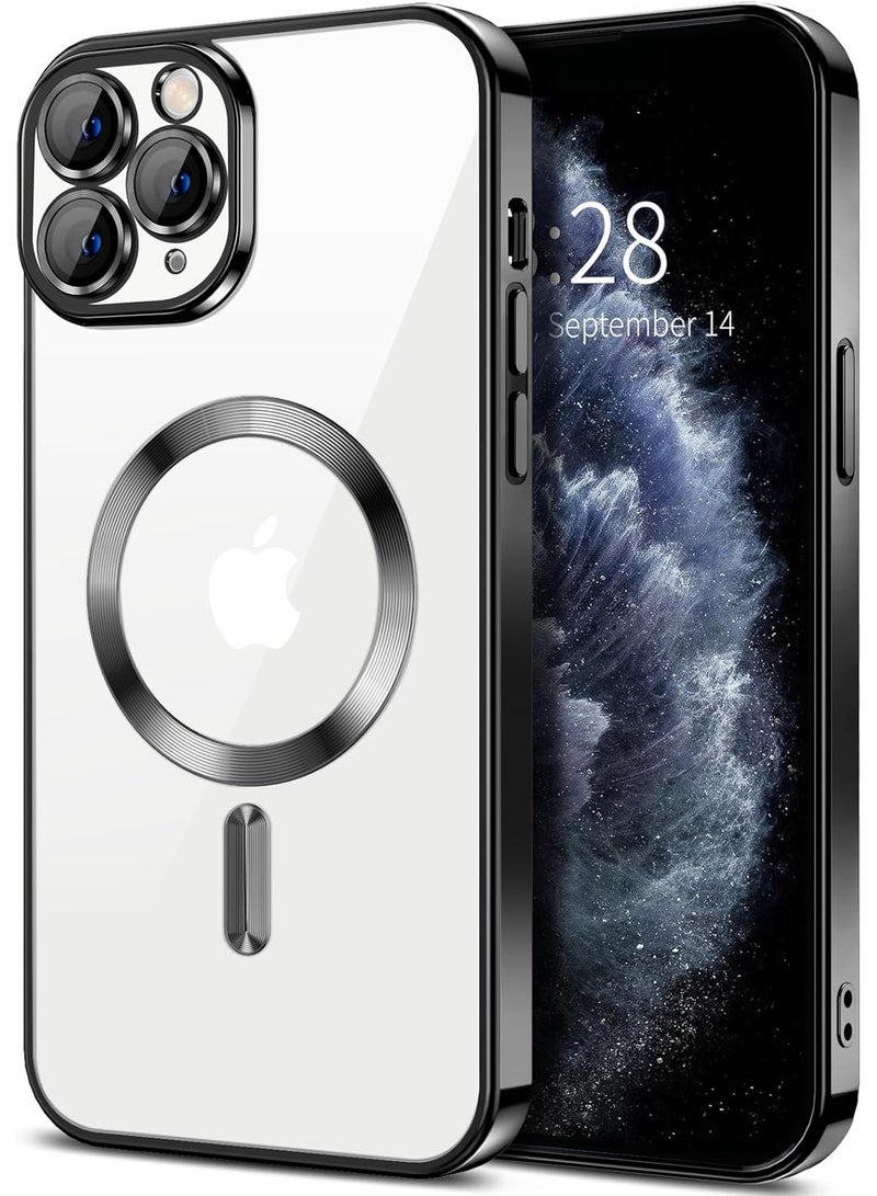 Electroplated Case For IPhone 11 Pro Max Camera Lens Full Protection Compatible with MagSafe Wireless Charging, Shockproof Soft TPU Phone Magnetic Cover (Black) - Image 1