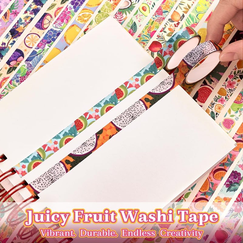 icceemee 48 Rolls Fruit Theme Washi Tape Set, Writable Decorative Tapes for Scrapbooking, Junk Journal Supplies, Bullet Journaling, 0.39"x79" per Roll - Image 4