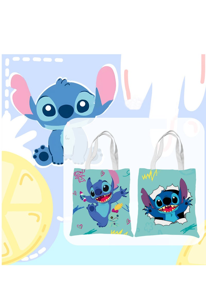 STITCH Cartoon Stitch double-sided printed pattern canvas bag, tote bag, shopping bag, shoulder bag, reusable eco-friendly bag  - Image 1
