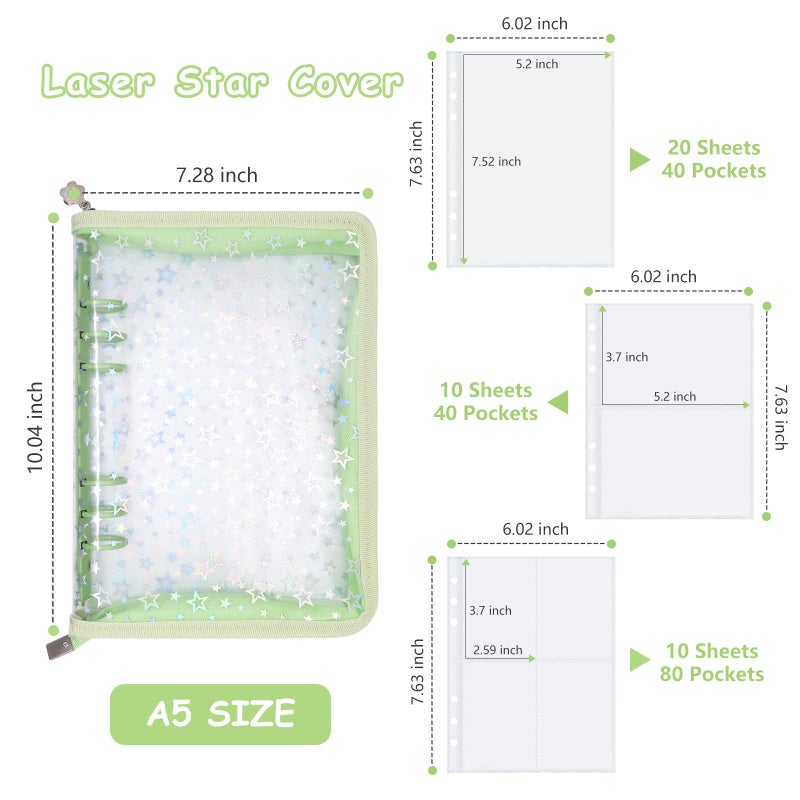 Ruatu Sticker Organizer Binder - Reusable Sticker Collecting Book Storage Album Holder with Pocket Pages A5 Zipper Cover Collection Container (Green) - Image 5