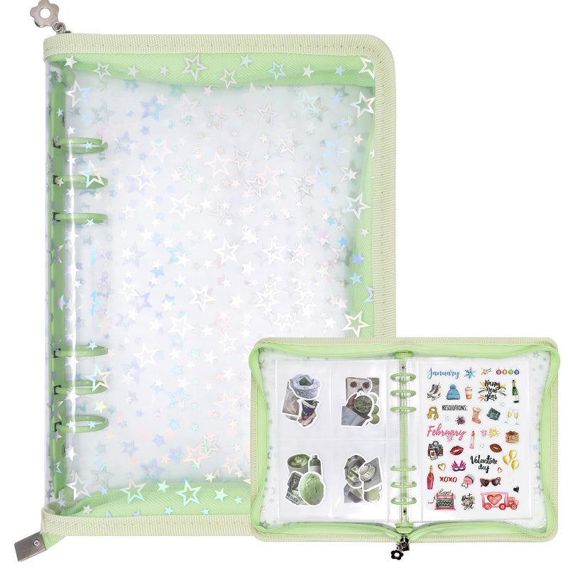 Ruatu Sticker Organizer Binder - Reusable Sticker Collecting Book Storage Album Holder with Pocket Pages A5 Zipper Cover Collection Container (Green) - Image 1