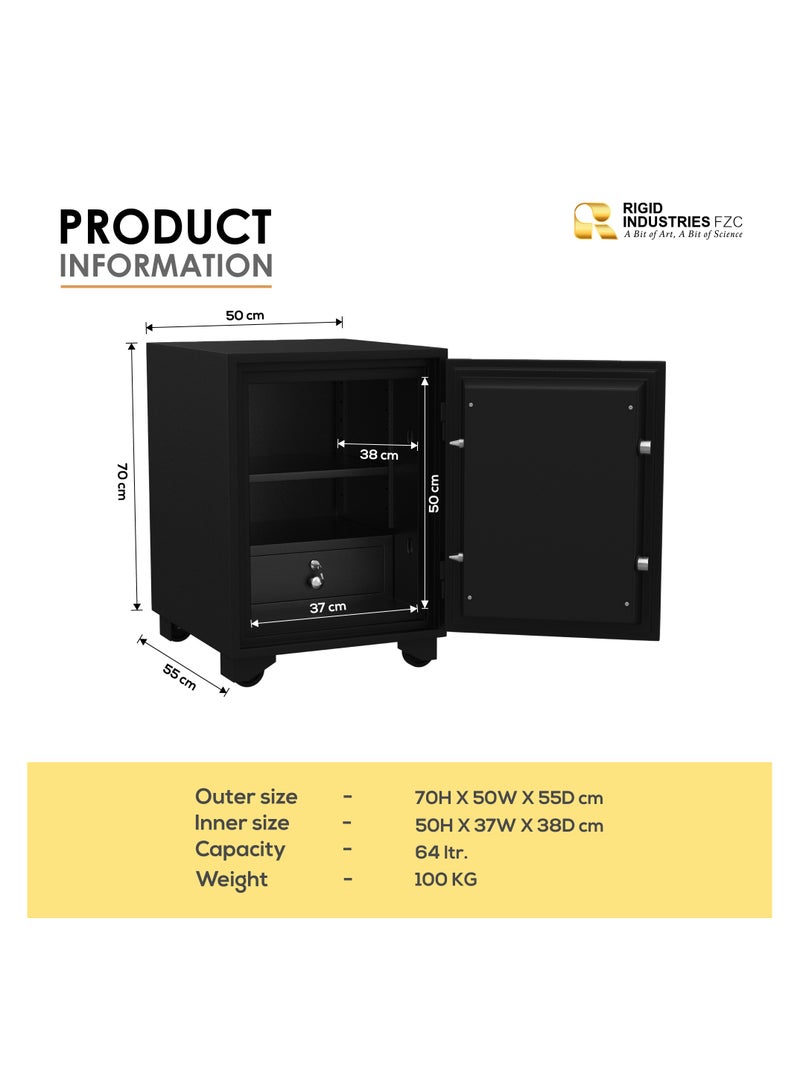 RIGID Fire Resistant Steel Safe with Dual Key Lock, 100Kg  - Image 3