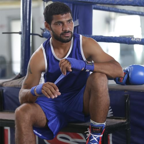 USI UNIVERSAL THE UNBEATABLE Polyester and Mesh Fabric Boxing Short and Vest (Blue, 32) - Image 2