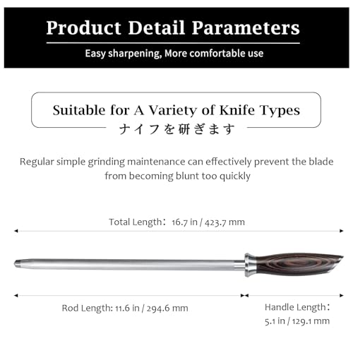 HOSHANHO Honing Rod,12 Inch Professional Kitchen Knife Sharpener Rod, Japanese High Carbon Knife Sharpening Steel with Ergonomic Pakkawood Handle, Ideal for All Chef Knives - Image 5