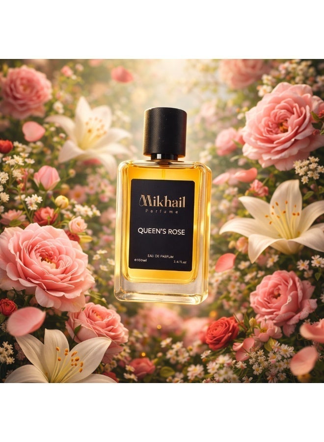 MIKHAIL Queen’s Rose by Mikhail | EDP| 100ML| Women – Luxurious Rose Floral Fragrance with Fruity Notes & Warm Musk Base, Long-Lasting Elegant Perfume - Image 5