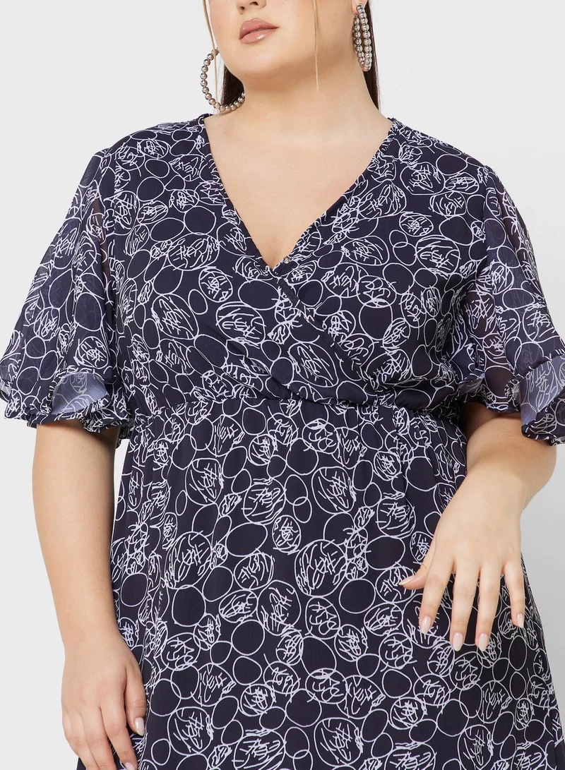 Ginger Plus Printed Bell Sleeve Fit & Flare Dress