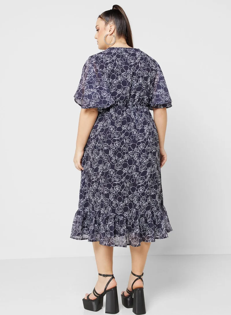 Ginger Plus Printed Bell Sleeve Fit & Flare Dress
