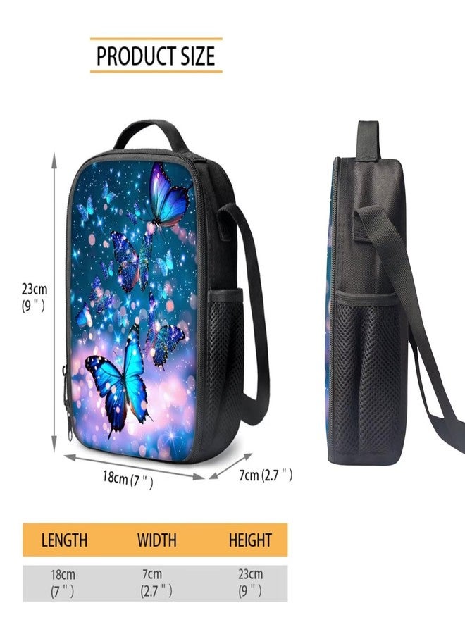Dreaweet Girls Backpack with Lunch Box Blue Butterfly Bookbag with Lunchbox and Water Bottle Pocket & Pencil Case Kids School Bag Set 5th Grade Book Bag Lunch Bag Combo 4 in 1 - Image 4