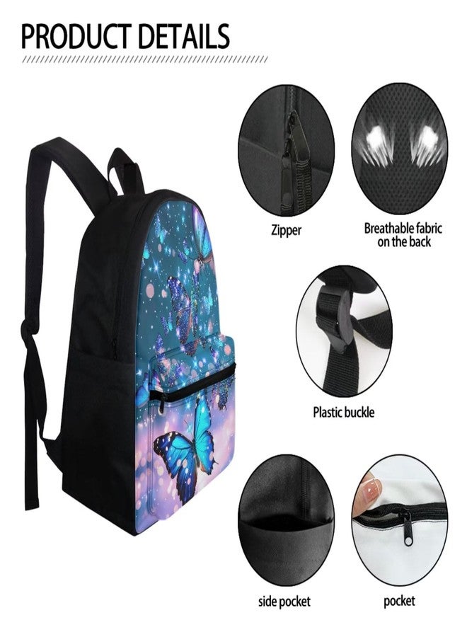 Dreaweet Girls Backpack with Lunch Box Blue Butterfly Bookbag with Lunchbox and Water Bottle Pocket & Pencil Case Kids School Bag Set 5th Grade Book Bag Lunch Bag Combo 4 in 1 - Image 3