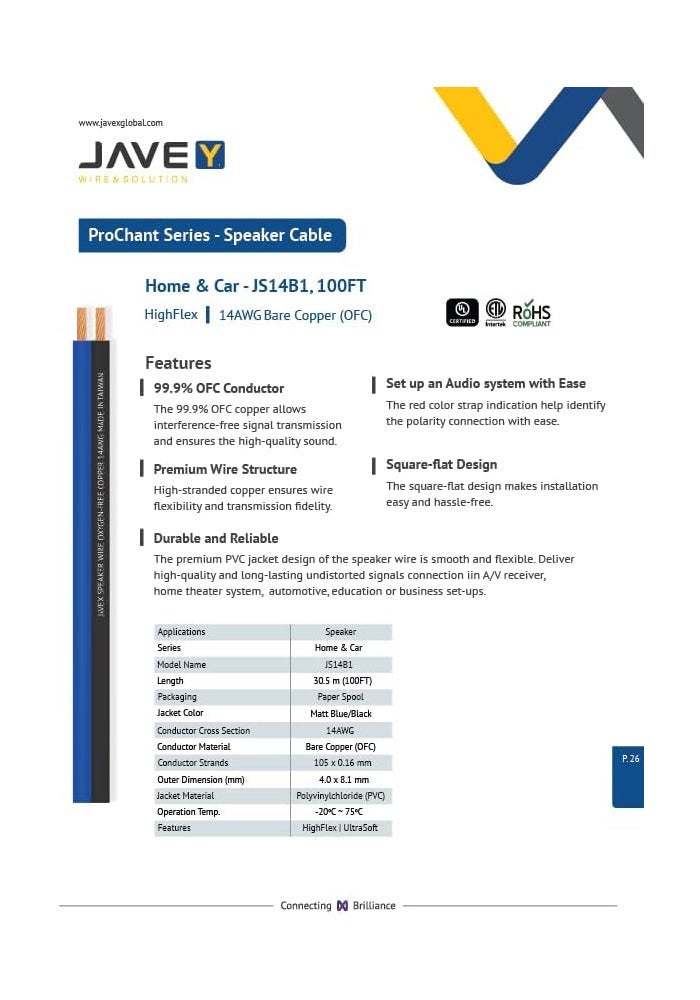 JAVEX 14-Gauge Speaker Wire - 100FT Oxygen-Free Copper Cable for Hi-Fi Systems - Image 3