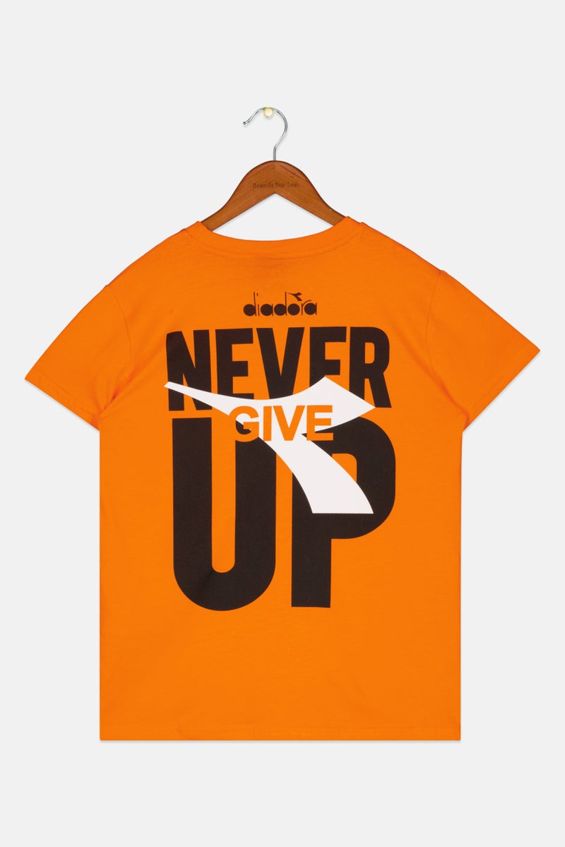 DIADORA Kids Girl Cap Sleeve Brand Logo Tops, Orange Combo - Image 2