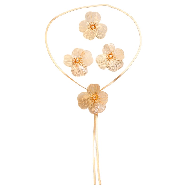 ofeankri Elegant French Style Retro Floral Earrings, Necklace & Ring Set - Unique Design Jewelry - Image 5