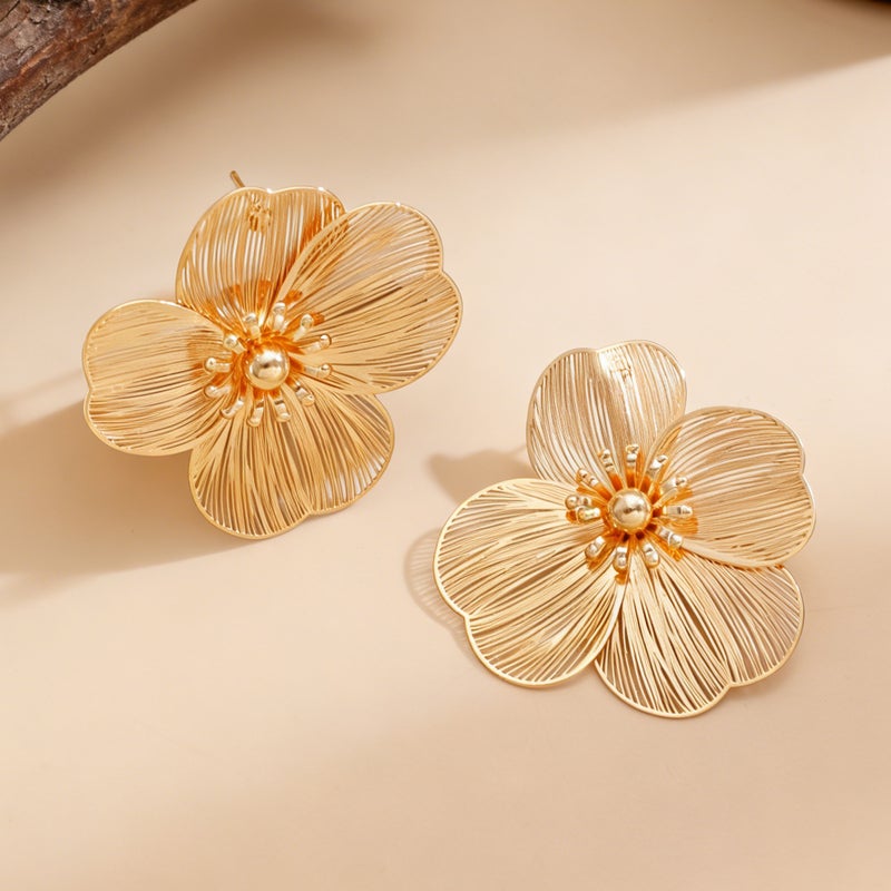 ofeankri Elegant French Style Retro Floral Earrings, Necklace & Ring Set - Unique Design Jewelry - Image 4